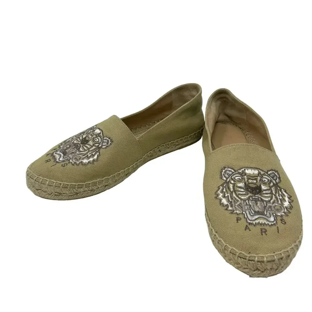 Kenzo Beige Classic Tiger Embroidered‎ Espadrilles Beige Tan Size 38 / US 6.5